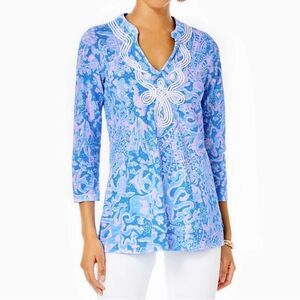 NEW Lilly Pulitzer Kaia Knit Tunic Top Boca Blue Sea What I Sea